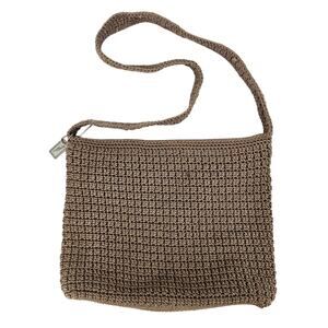 Jacqueline Ferrar 80's tan brown crocheted shoulder bag boho bohemian minimalist